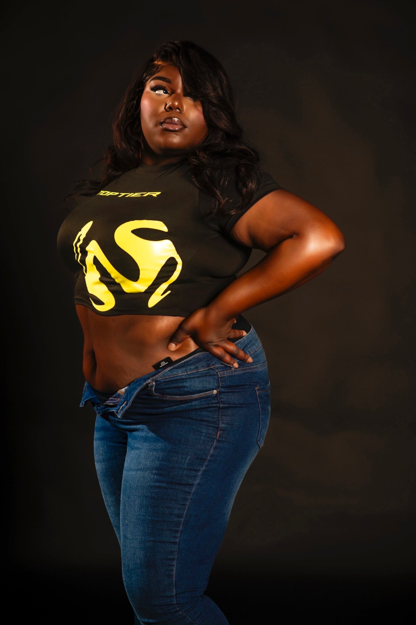 TopTier Fitted Black Crop Top